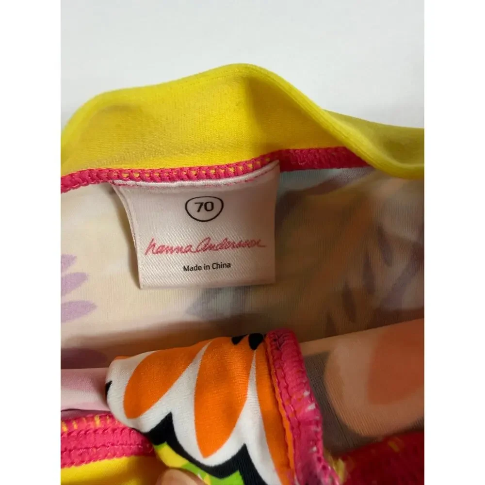 Hanna Andersson Floral Short Sleeve Zip Rash Guard Swimsuit Size 6-12 months